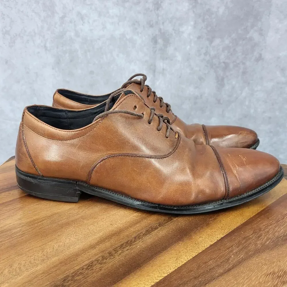 Stacy Adams Oxford Shoes Mens 10.5 Brown Leather Dress Shoes‎ Cap Toe